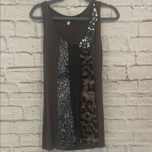 BKE Brown and Black Sequin Tank Top